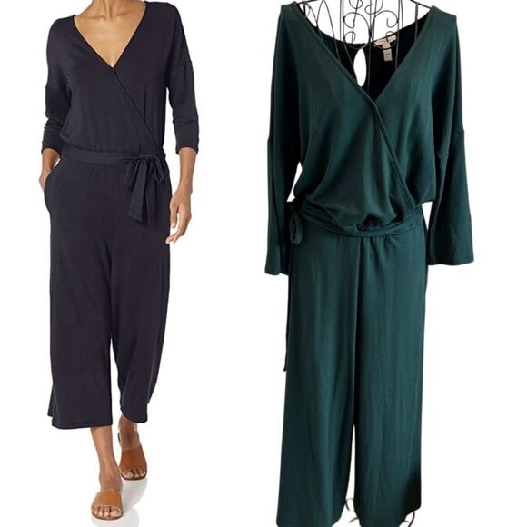 Daily Ritual- Oversized Emerald Green Soft Wide Leg Elbow-Sleeve Jumpsuit, XL - Picture 14 of 14